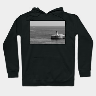 Away. Sailboat and Lighthouse off Malta Coast BW. Hoodie